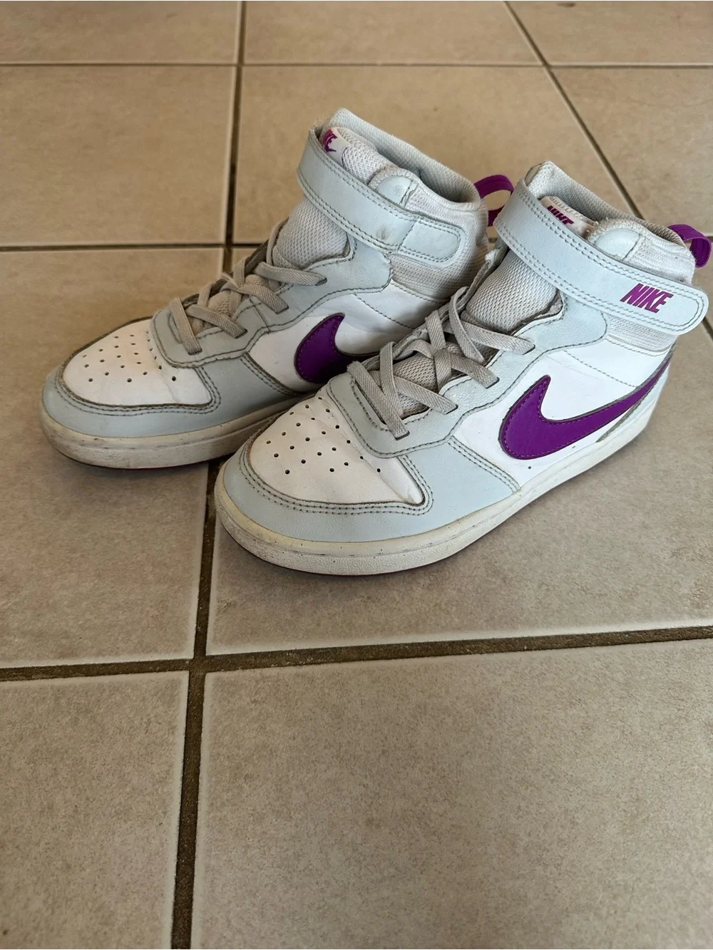 Nike Kids' High-Top Sneakers in White, Pale Blue and Purple